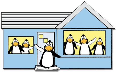Image of penguins in house